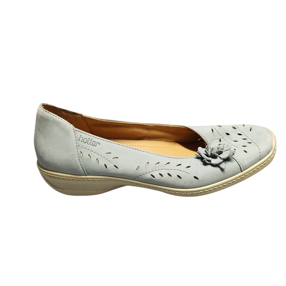 Hotter Comfort Concept Loafers Womens Size 8 Blue Floral Logo Square Toe Slip On